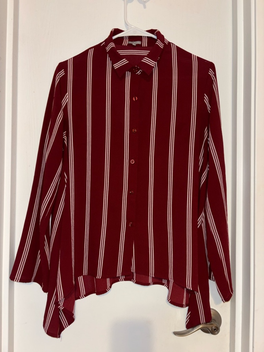 Charlotte Russe Burgundy and White Striped Button-Up Blouse